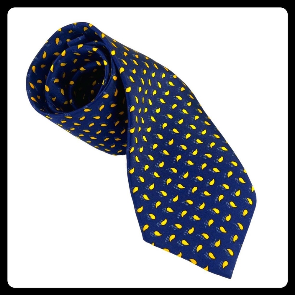 DOLCEPUNTA Mini Paisley Teardrop Silk Tie Men 3.5" Blue Yellow Neat Italy
